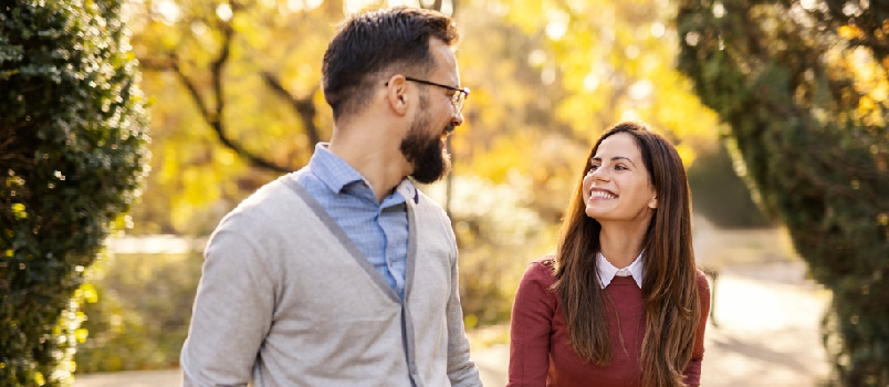happy couple looking at each other